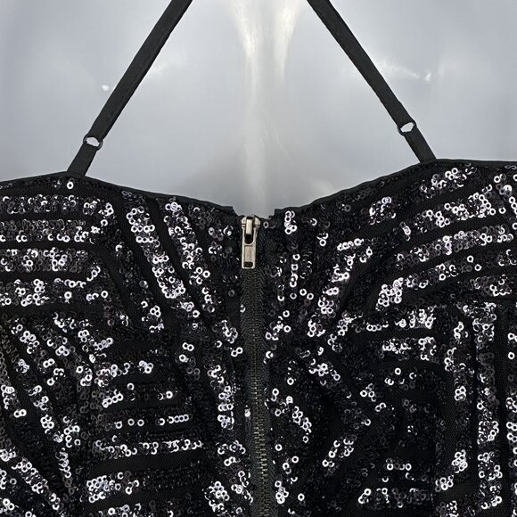 Forever 21 Sequin Peplum Black Top Size Medium Zipper Back And Adjustable Straps - Picture 5 of 11